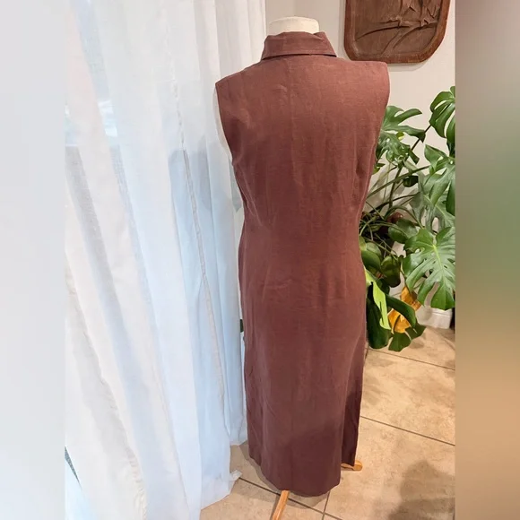 Ecru Maggy Linen Blend Sleeveless Button Front Midi Dress Size 8 - Picture 3 of 4